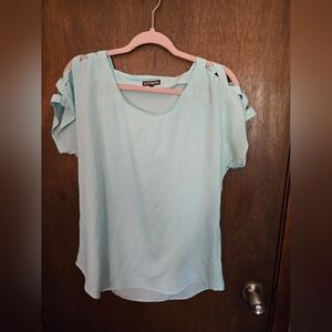 Express Open Shoulder Medium Aqua Short Sleeve Shirt Like New